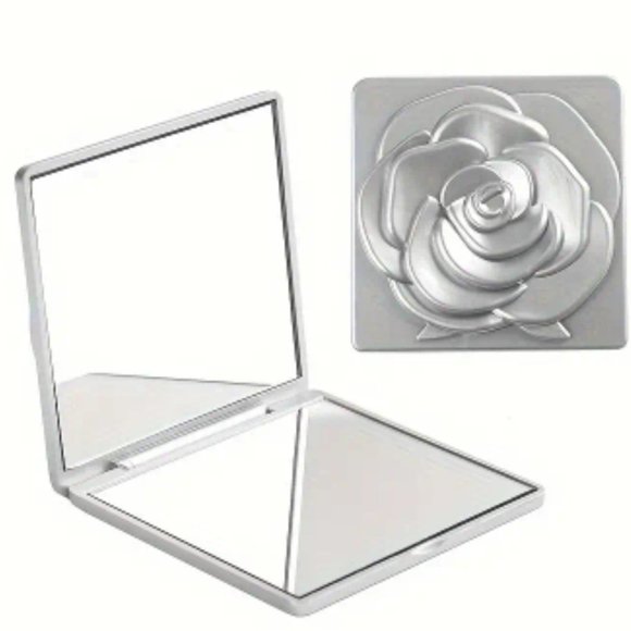 Elegant Silver Floral Compact Mirror - Picture 3 of 8